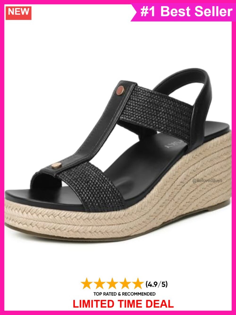 Women's Faux Leather Espadrille Wedge Sandals Open Toe Ankle Strap Arch Support